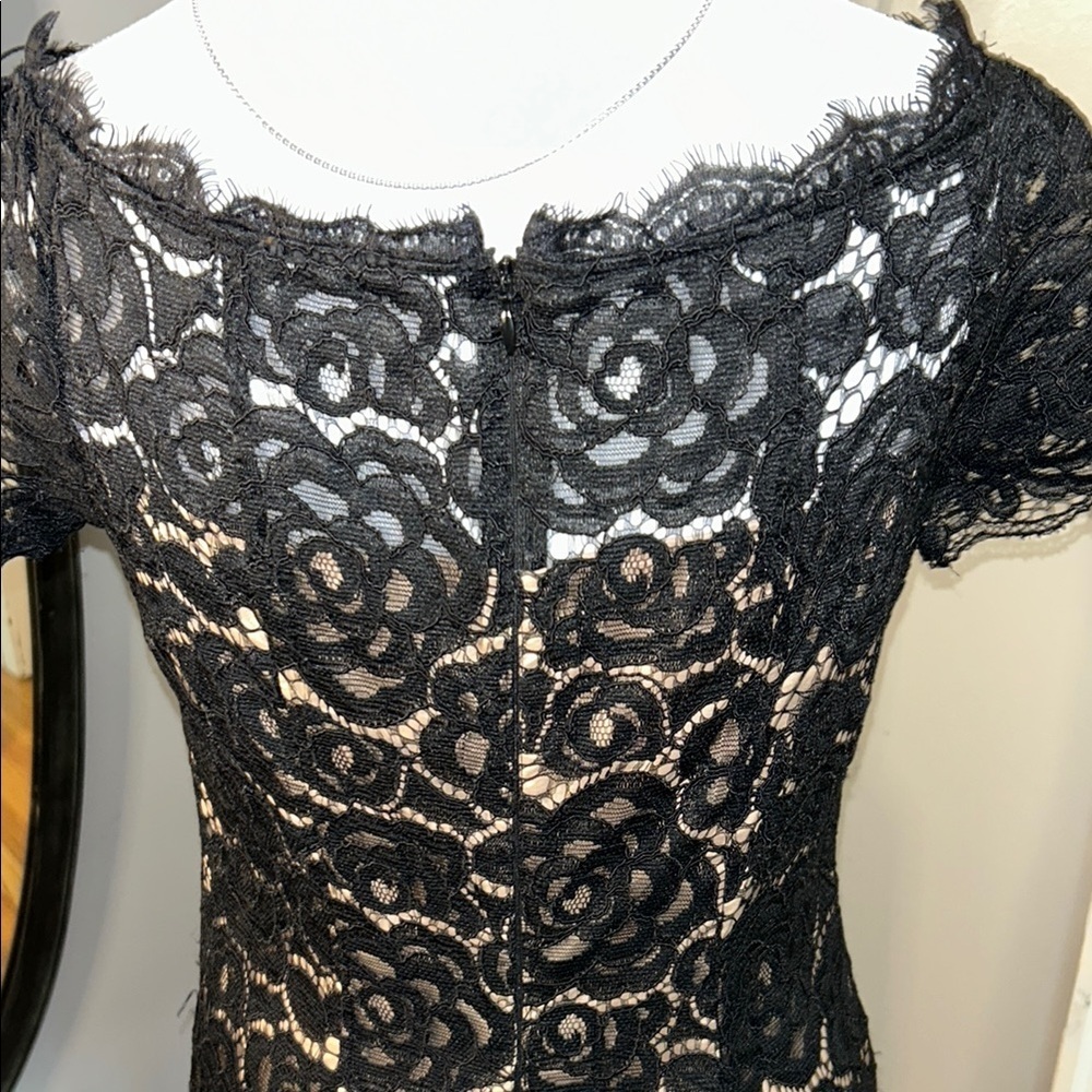 Adrianna Papell Black Tan Off-Shoulder Flutter Sleeve Mini Dress - Picture 8 of 11